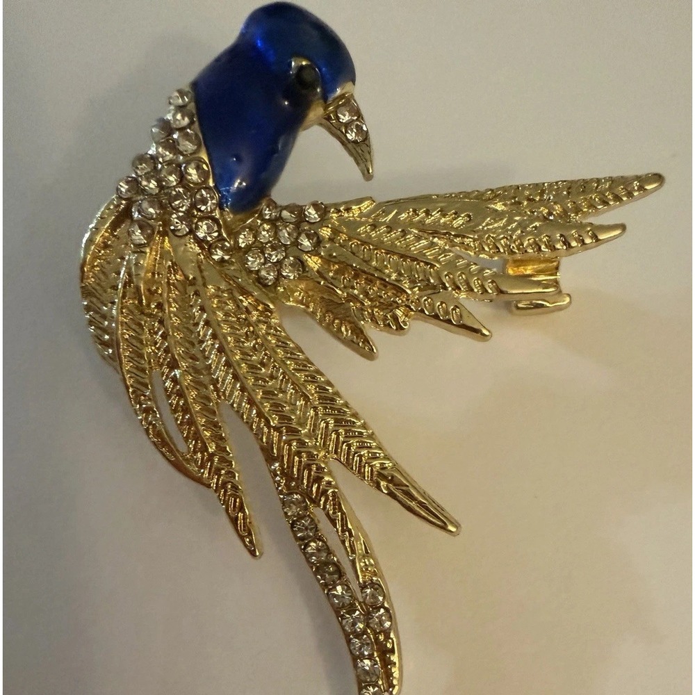 Stunning Gold and Crystal Brooch Phoenix or Bird of Paradise Rhinestone Elegant